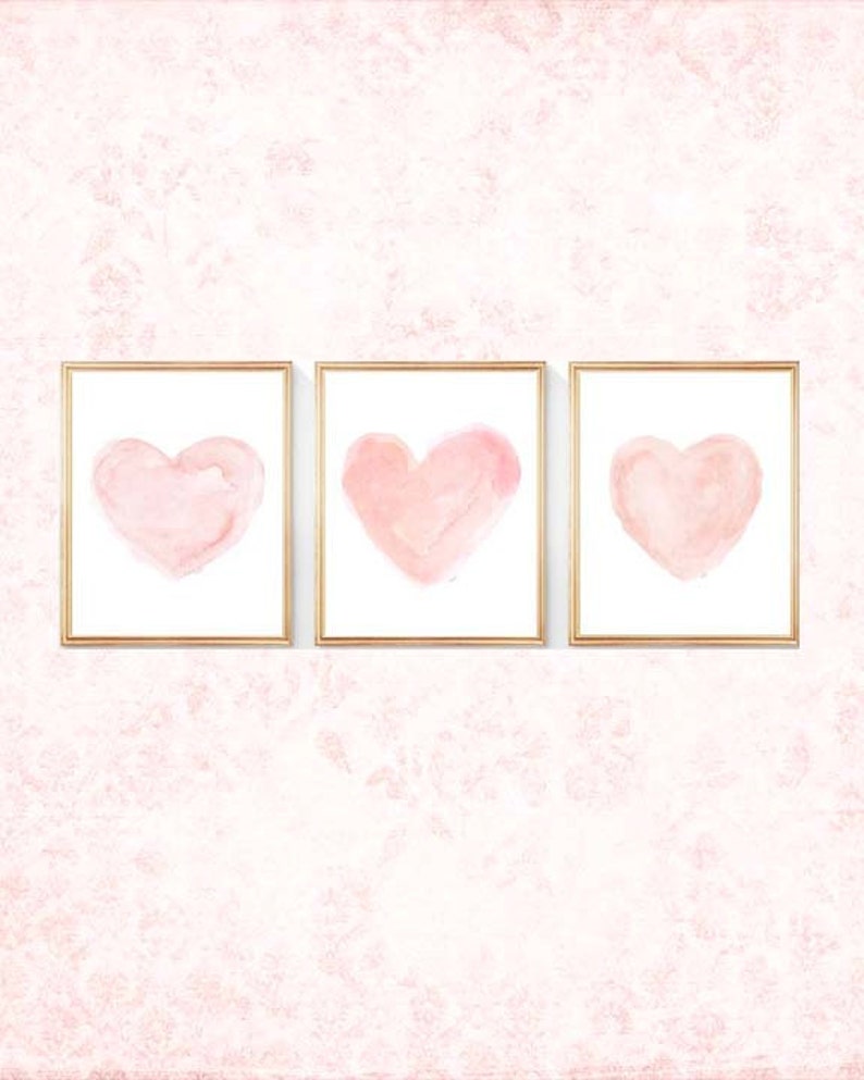 Blush Bedroom Wall Decor Blush Hearts Print Set Blush Etsy