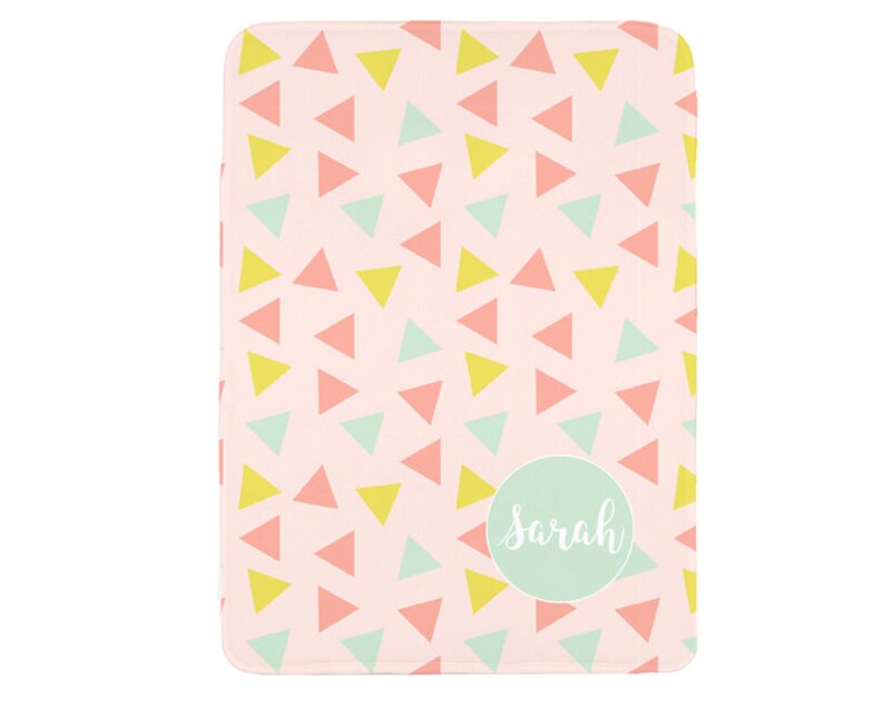 Girl Baby Blanket Blush and Mint Baby Blanket Girls Baby Blanket Triangle Geometric Pattern Baby Girl Gift Coral and Mint Girls Blanket