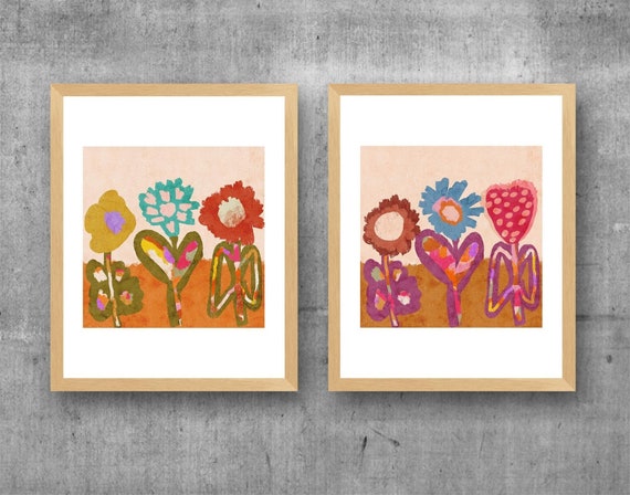 Earth Tone Wall Decor: Set of 2 Flower Prints