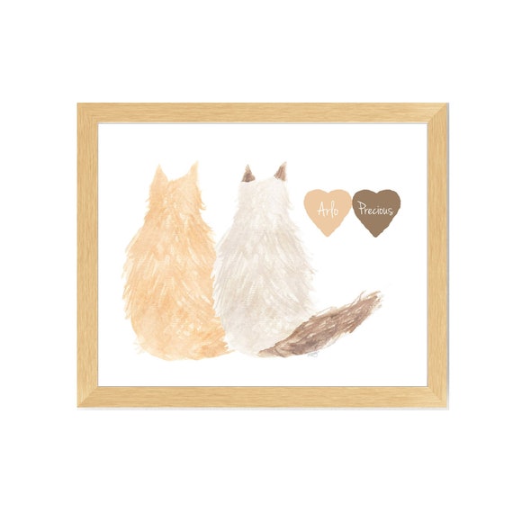 Two Long Hair Cats, Personalized Memorial Artwork