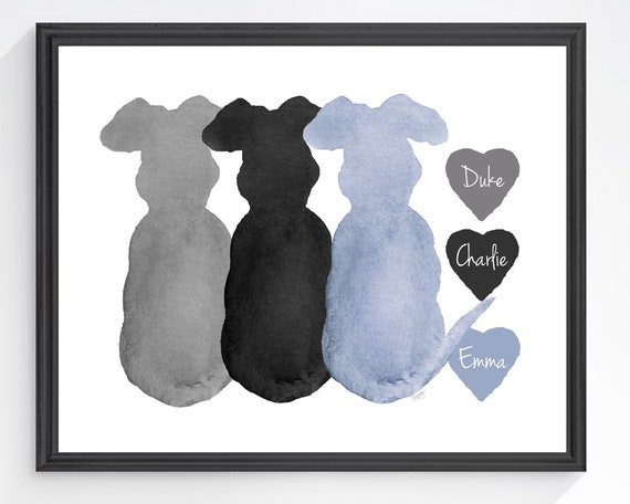 Dog Lover Gift, 3 Dogs 8x10 Personalized Print