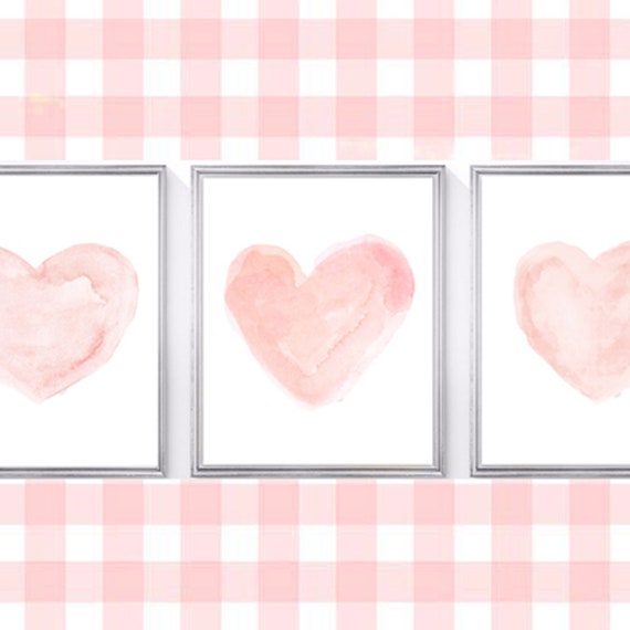 Blush Nursery Prints, Set of 3 Watercolor Hearts
