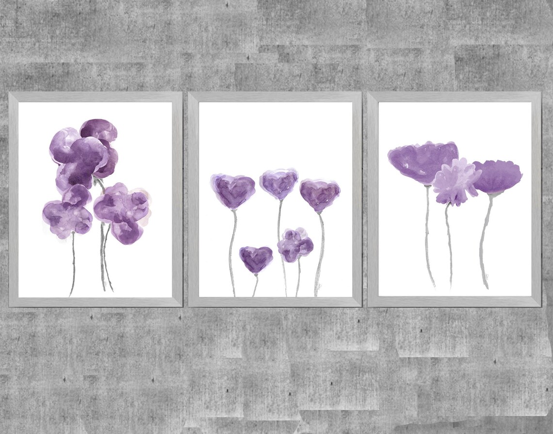 Blue Gray Wall Decor Set of 3 Watercolor Art Prints Blue Etsy
