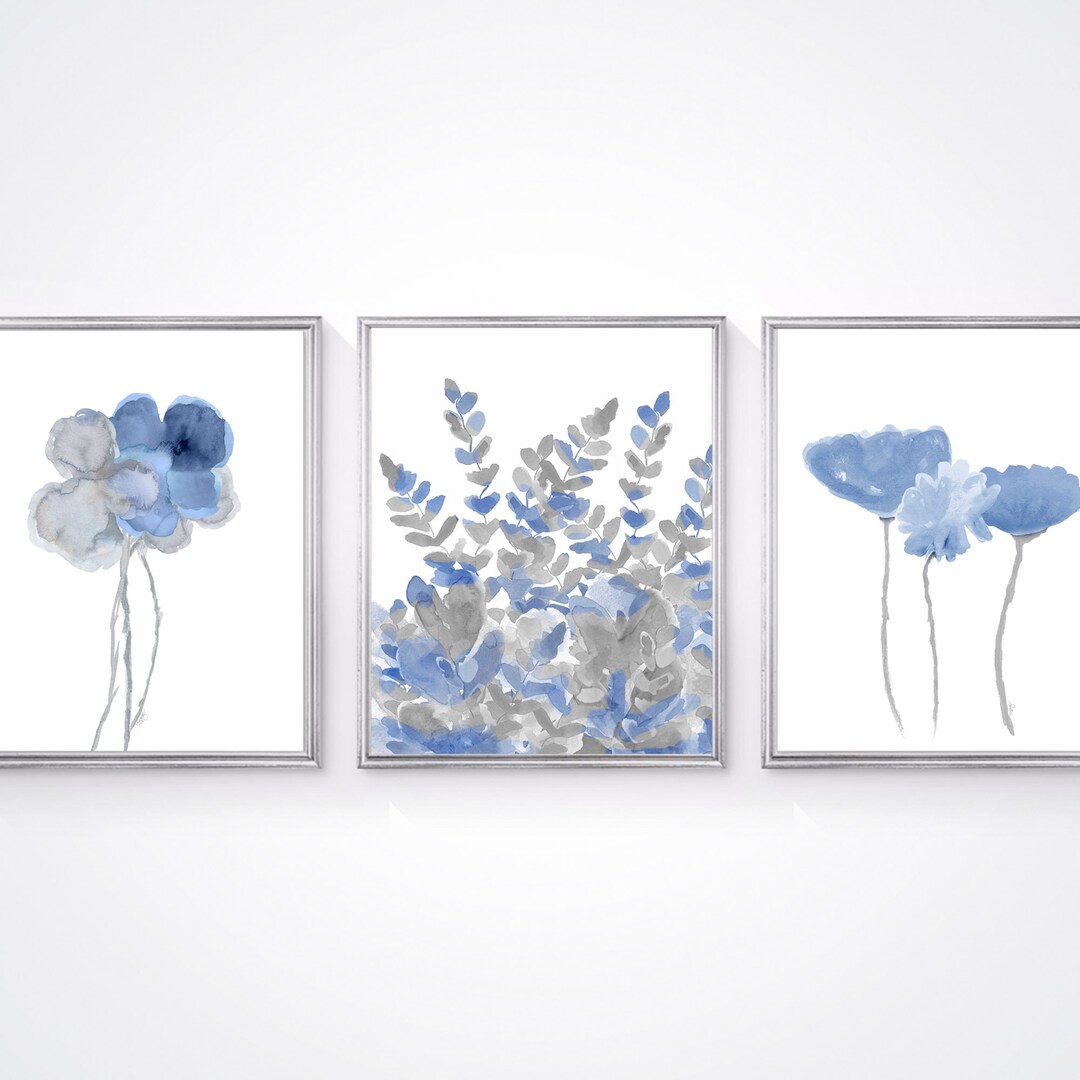 Blue Gray Wall Decor Set of 3 Watercolor Prints Blue and - Etsy