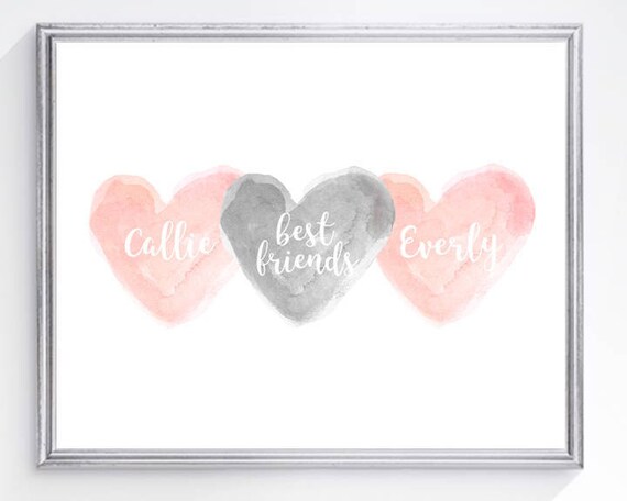 Sisters and Best Friend Print in Blush and Gray, 8x10 Personalized with Names