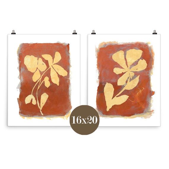 Rust Wall Decor, Set of 2-16x20 Botanical Farmhouse Prints