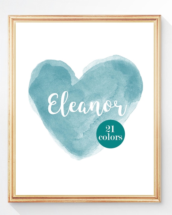 Teal Nursery Print; Personalized Name Print, 8x10, 11x14