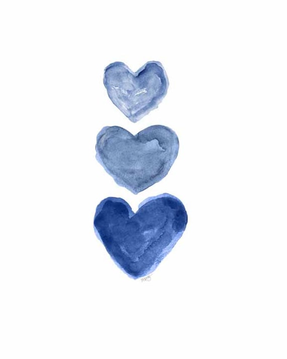 Navy Watercolor Heart Print