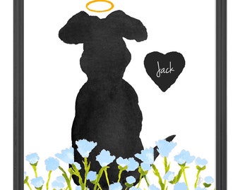 Dog in Garden Memorial Print, Dog Loss Gift, Dog Memorial Gift, Mother Gift, Mom Personalized Gift, Dog in Flower Garden, Dog Sympathy Gift