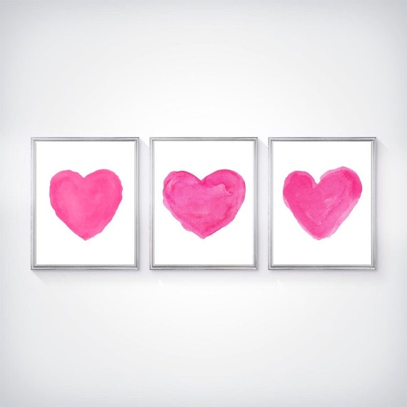 Vibrant Hot Pink Heart Prints, Set of 3