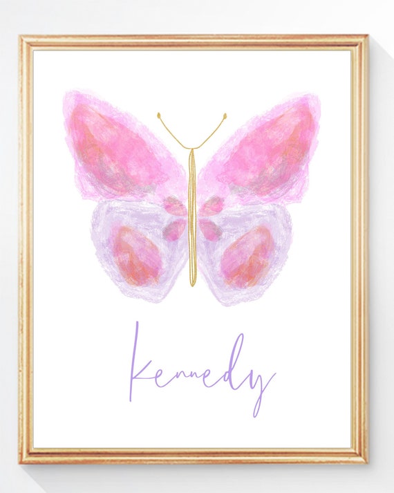 Painterly and Personalized Butterfly Print for Girls Bedroom