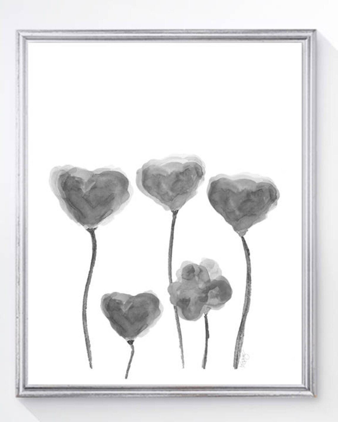 Gray Flower Prints Set of 3 Black Floral Prints Charcoal Etsy