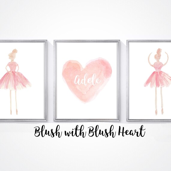 Ballerina Wall Art for Girls Room, Set of 3 Personalized Watercolor Prints