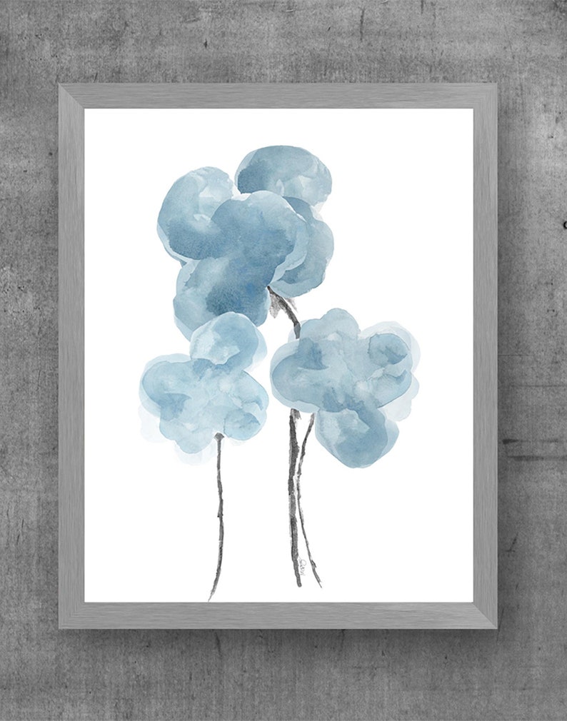 Blue Gray Wall Decor Set of 3 Watercolor Art Prints Blue Etsy