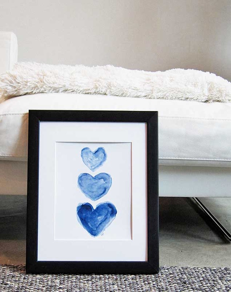 Navy Heart Print, Indigo Wall Decor, Midnight Blue Decor, Navy Blue Wall Art, Nautical Wall Decor, Navy Blue Painting, Blue Heart Print image 2