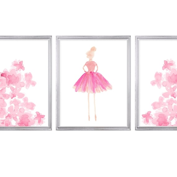 Prima Ballerina and Flowers Prints, Set of 3