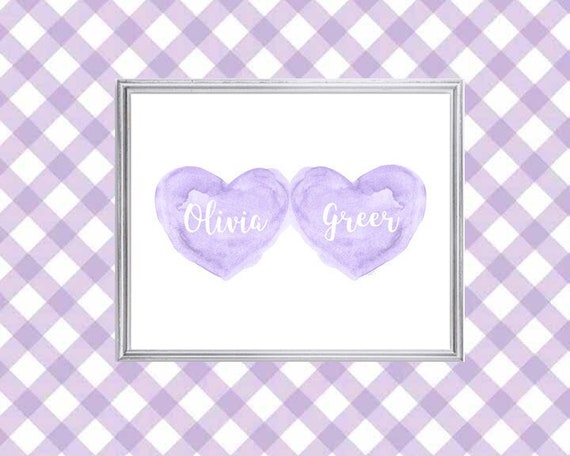 Sisters Nursery Art in Lavender, 8x10 Personalized