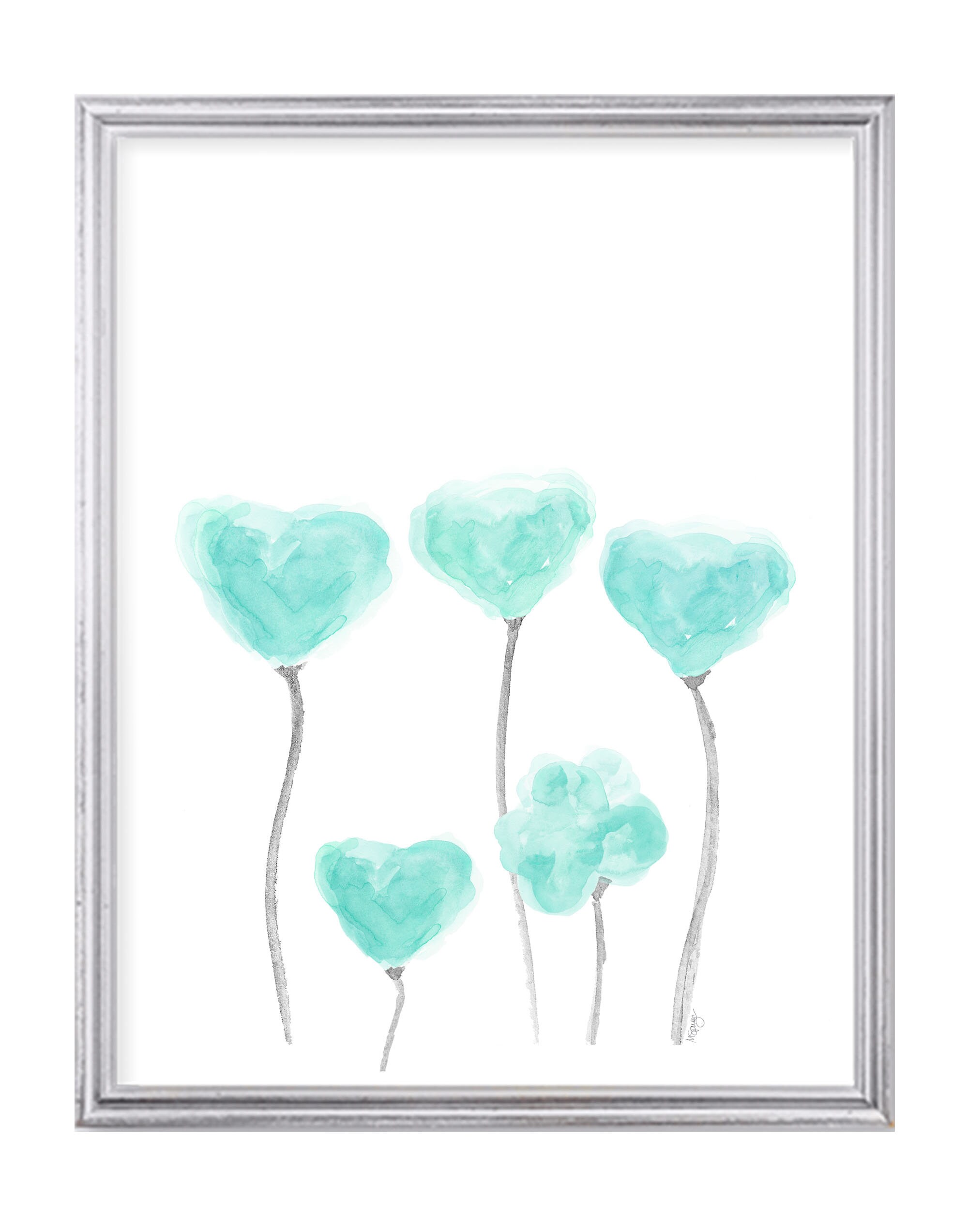 Aqua Floral Wall Art, 11x14- Set of 3 Prints