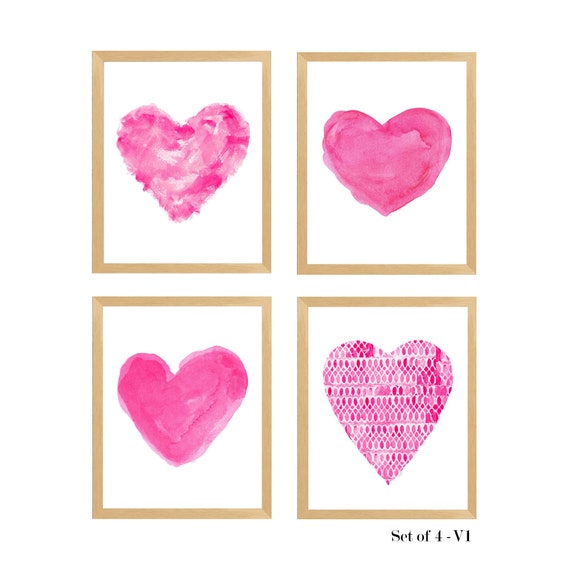 Hot Pink Artistic Heart Print Set for Girls Bedroom