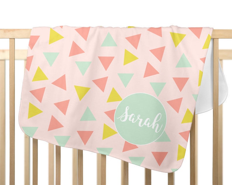Girl Baby Blanket Blush and Mint Baby Blanket Girls Baby Blanket Triangle Geometric Pattern Baby Girl Gift Coral and Mint Girls Blanket