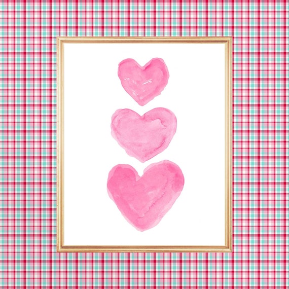 Hot Pink Watercolor Hearts Print