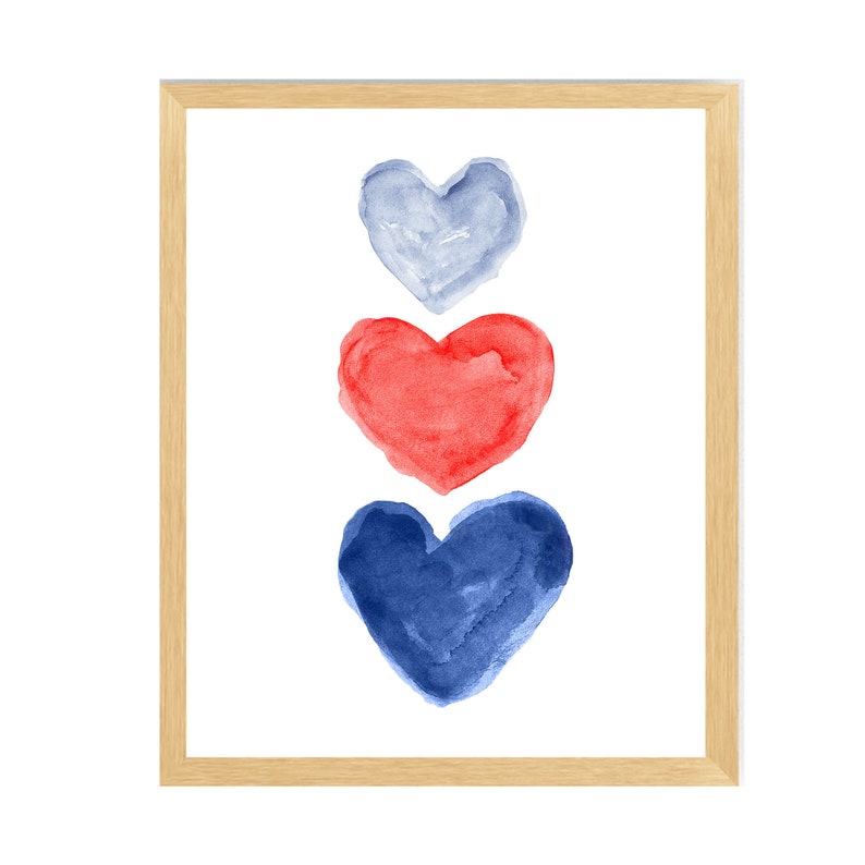 Navy Heart Print, Indigo Wall Decor, Midnight Blue Decor, Navy Blue Wall Art, Nautical Wall Decor, Navy Blue Painting, Blue Heart Print Red and Blue