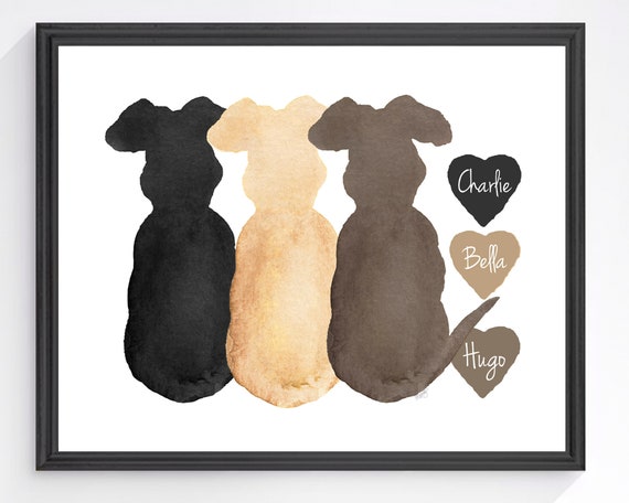 Dog Lover Gift, 3 Dogs Personalized Print