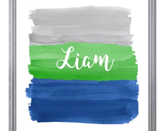 Personalized Blue & Green Name Print for Boys, Custom Playroom or Bedroom Wall Decor, Boy’s Name Print, Perfect for Bathroom or Bedroom
