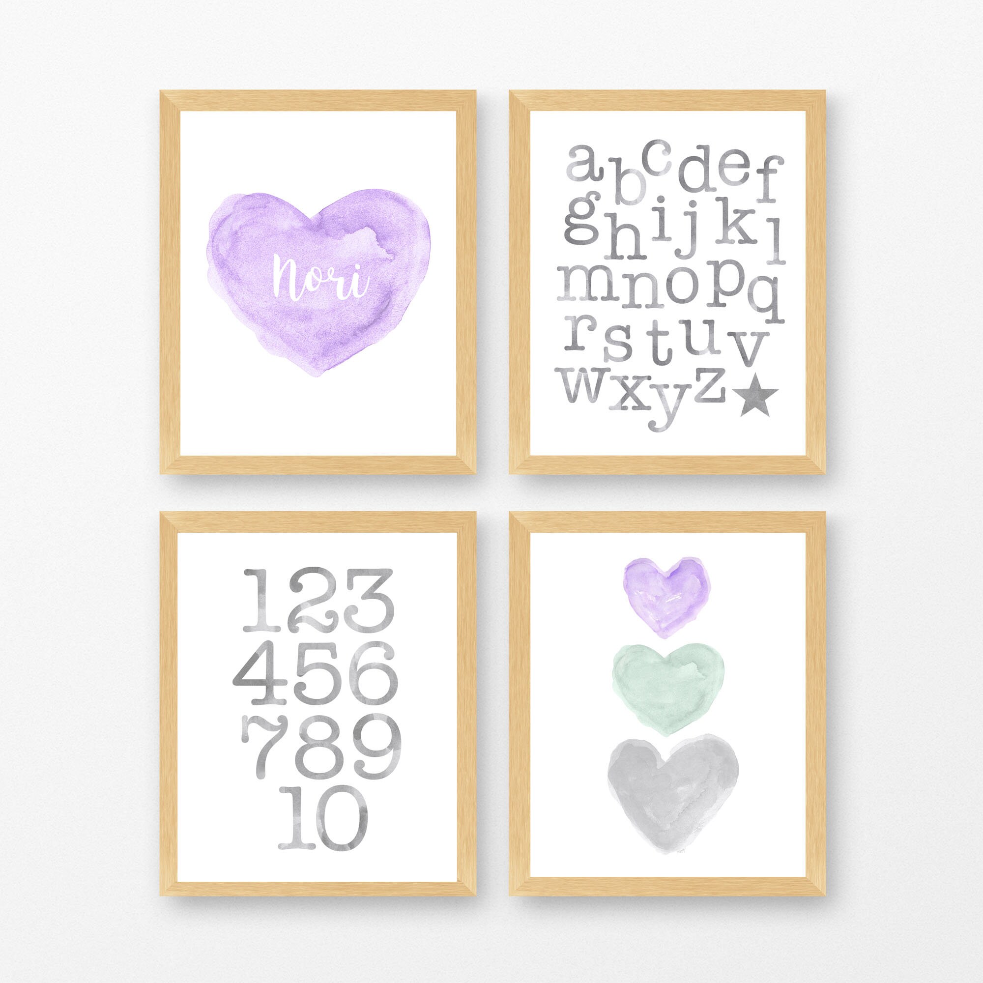Lavender and Gray Gallery Wall, Set of 48x10 Prints for Young Girls Room