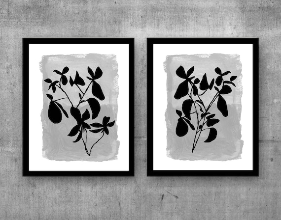 Black and Gray Flower Silhouette Prints