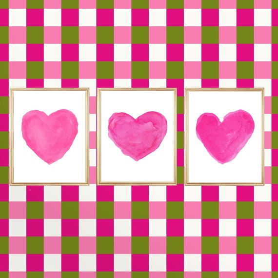 Hot Pink Girls Room, Set of 3 Heart Prints