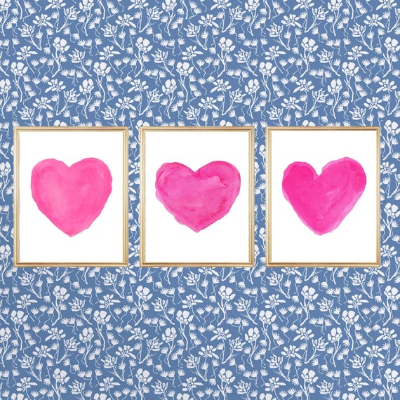 Vibrant Hot Pink Heart Prints, Set of 3