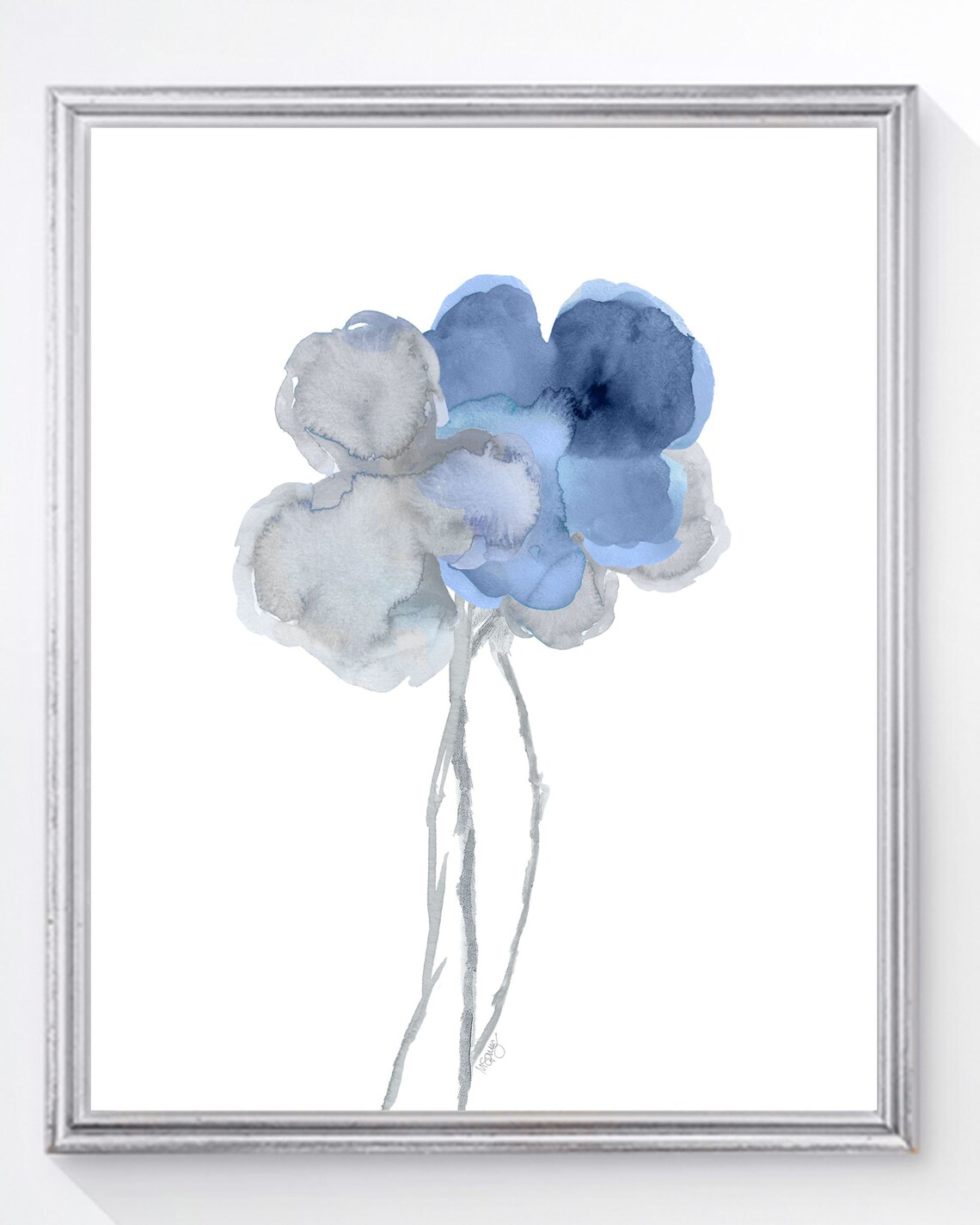 Blue Floral Artwork Denim Blue Flowers Gallery Wall Blue Etsy