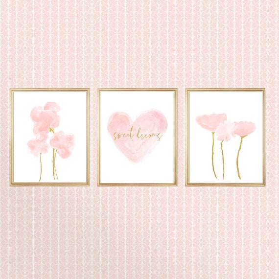 Sweet Dreams Nursery Prints for Blush and Gold  Baby Nursery