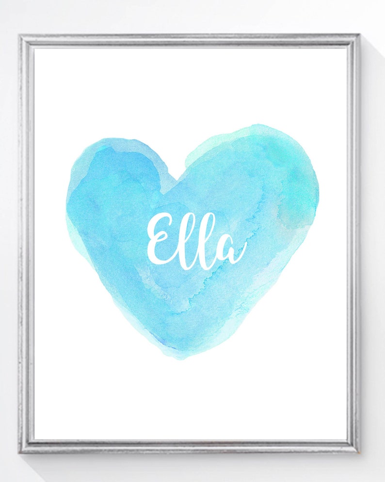 May include: A light blue watercolor heart with the name "Ella" written in white inside.