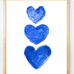 Navy Heart Print, Indigo Wall Decor, Midnight Blue Decor, Navy Blue Wall Art, Nautical Wall Decor, Navy Blue Painting, Blue Heart Print Bright Blue