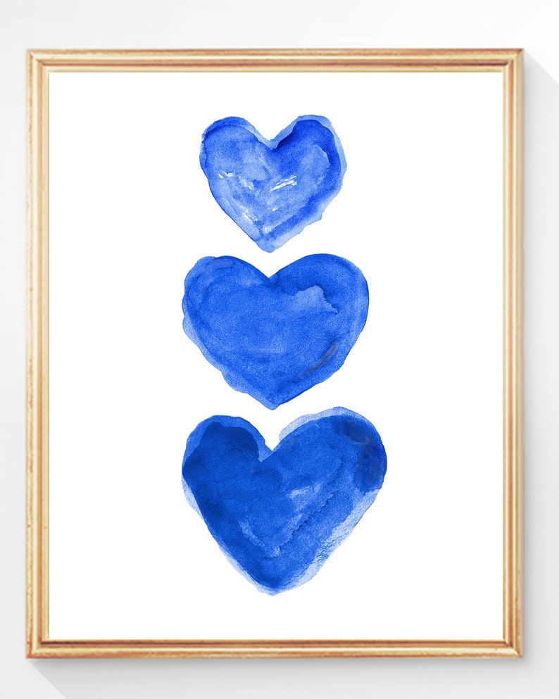 Navy Heart Print, Indigo Wall Decor, Midnight Blue Decor, Navy Blue Wall Art, Nautical Wall Decor, Navy Blue Painting, Blue Heart Print Bright Blue