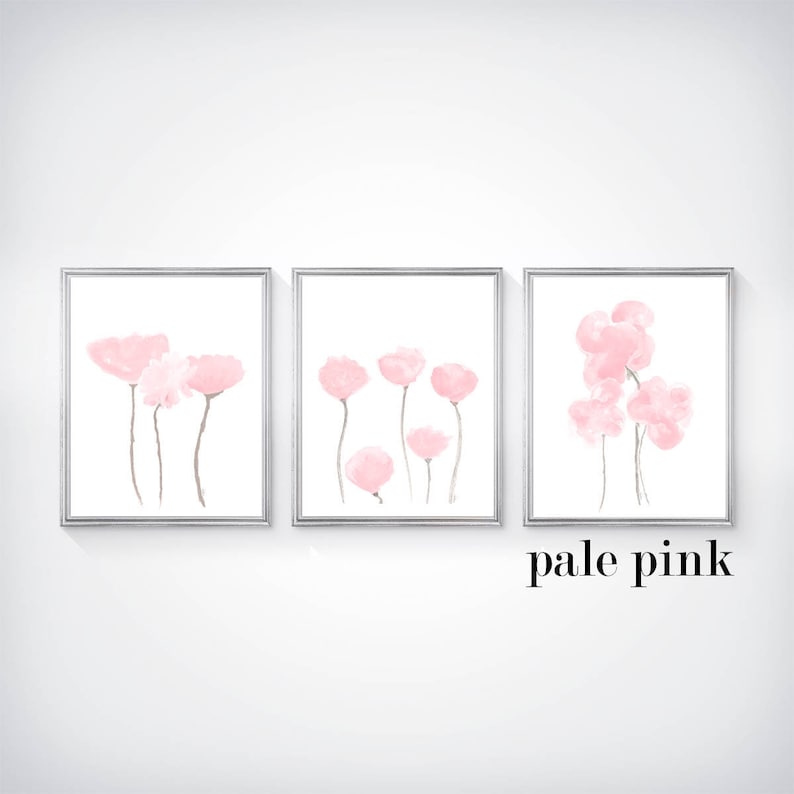 Blush Artwork, Petal Pink Wall Decor, Set of 3, Blush Flower Prints, Blush Wall Decor, Blush Pink Flower Prints, Pale Pink Artwork, Pink/Natural Stems
