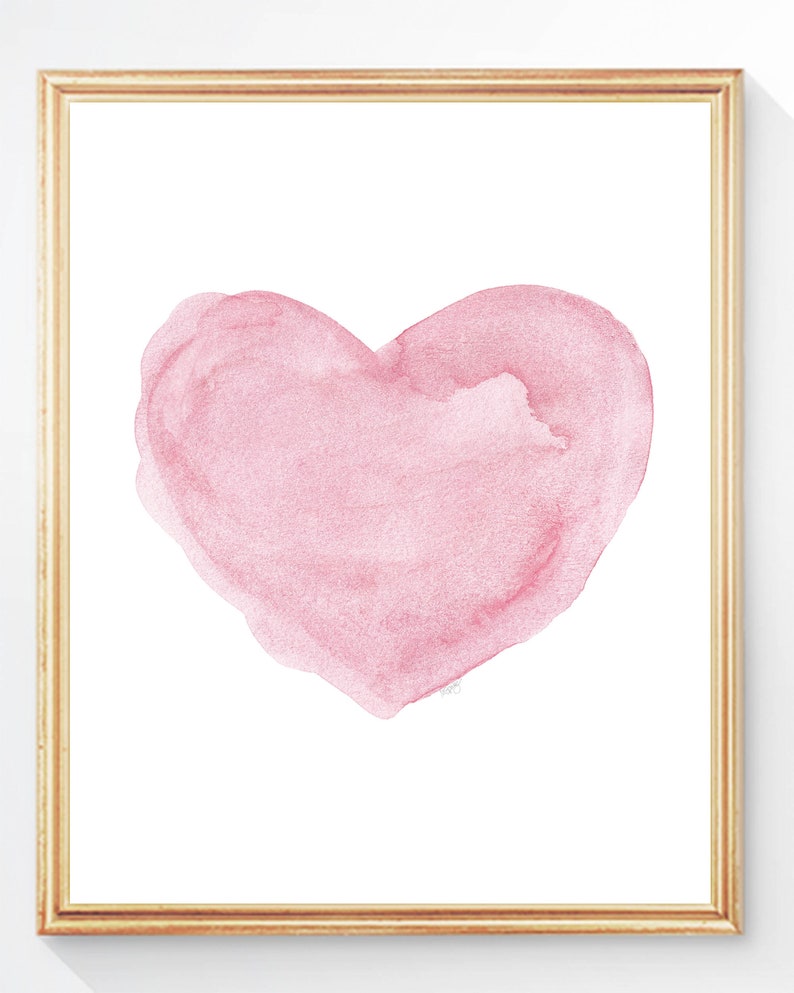 Pink Heart Wall Art, Set of 3 Prints, Pink Watercolor Hearts, Pink
