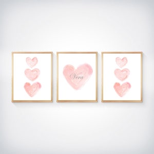 Blush Nursery Decor, Pink and Gold Nursery, Set of 3 8x10 Unframed Watercolor Prints, Blush and Gold, New Baby Girl Gift, Gold Name image 4