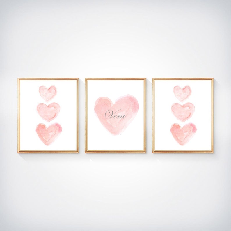 Blush Nursery Decor, Pink and Gold Nursery, Set of 3 8x10 Unframed Watercolor Prints, Blush and Gold, New Baby Girl Gift, Gold Name image 4