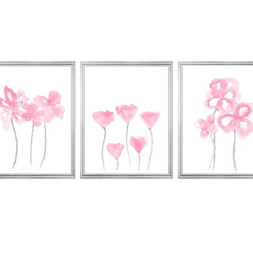 Blue and Gray Floral Wall Art Set of 3 Prints Contemporary Etsy