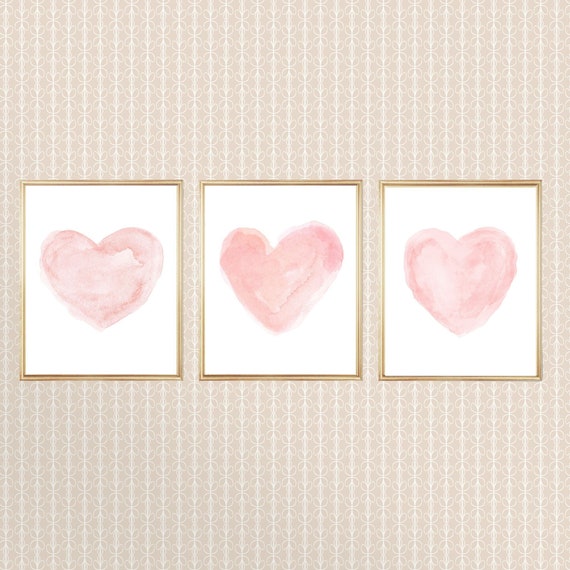 Blushing Hearts Nursery Prints, Set of 3 Watercolor Prints