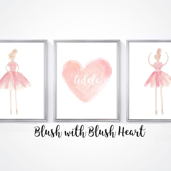 Ballerina Wall Art for Girls Room, Set of 3 Personalized Watercolor Prints