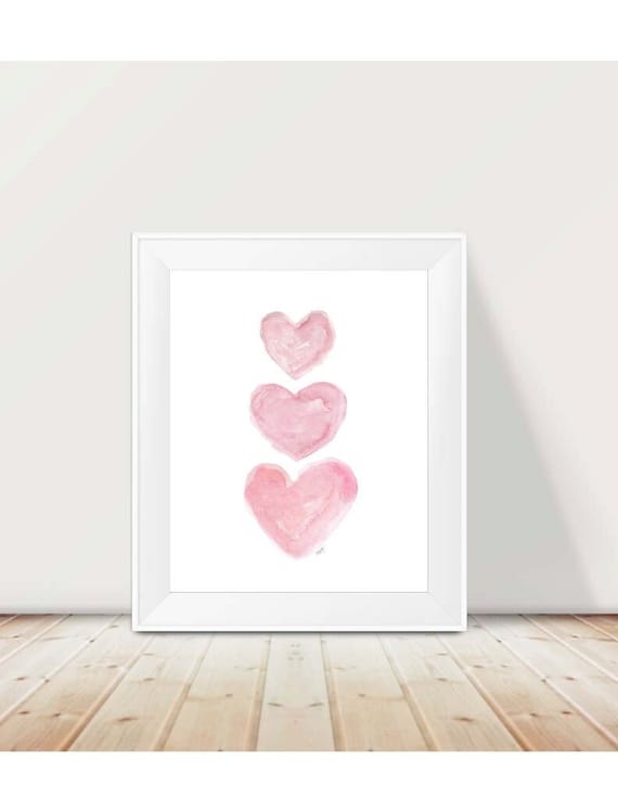 Baby Girl Nursery Print with Pink Watercolor Hearts
