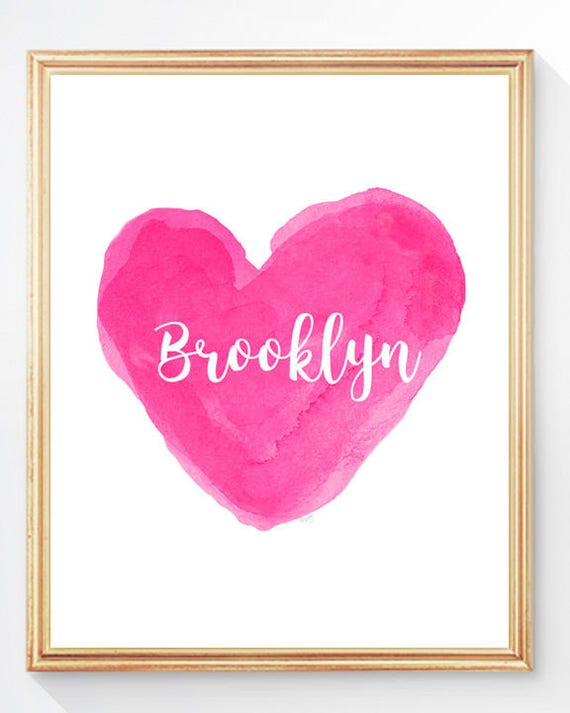 Hot Pink Personalized Heart Print for Girls Bedroom, 8x10, 11x14