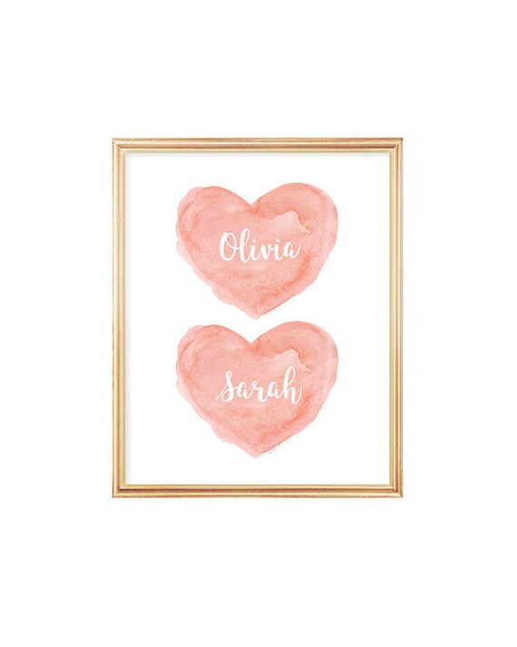 New Sister Baby Gift, Personalized Print in Coral