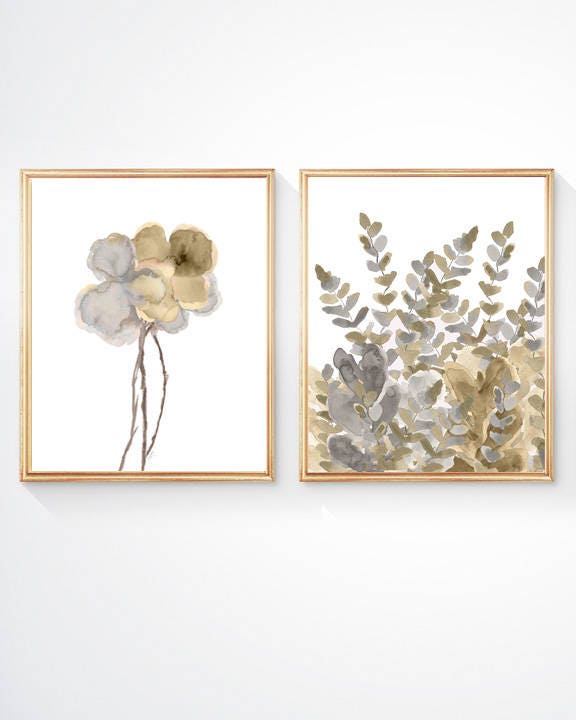 Gold and Silver Wall Decor, Set of 28x10 Watercolor Flower Prints