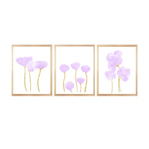 Blush Artwork, Petal Pink Wall Decor, Set of 3, Blush Flower Prints, Blush Wall Decor, Blush Pink Flower Prints, Pale Pink Artwork, Lavender/Gold Stems