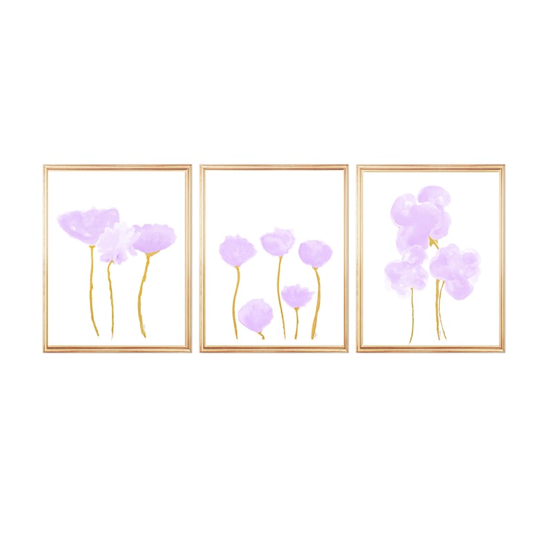 Blush Artwork, Petal Pink Wall Decor, Set of 3, Blush Flower Prints, Blush Wall Decor, Blush Pink Flower Prints, Pale Pink Artwork, Lavender/Gold Stems